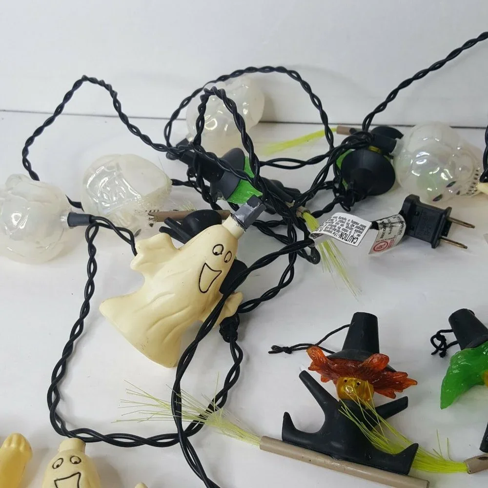 VTG Blow Mold Halloween Party Lights Witch Skull Ghost with Extra Covers